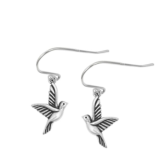 Peace Dove Bird High Polished Dangle Earrings – Sterling Silver