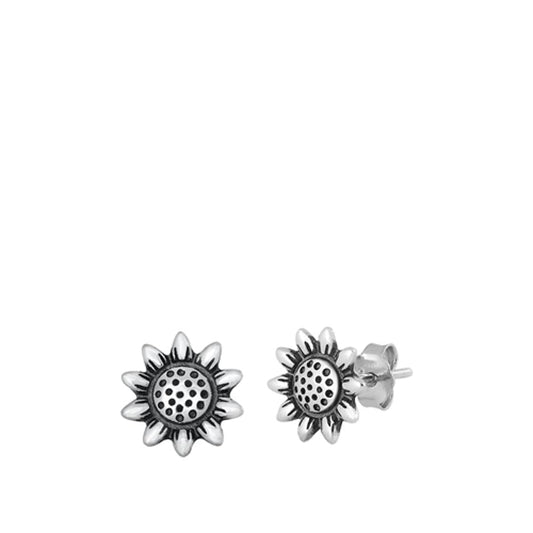 Vintage Sunflower Oxidized Daisy Flower Earrings – Sterling Silver