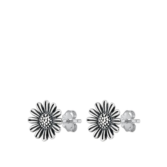 Oxidized Daisy Flower Stud Earrings – Sterling Silver