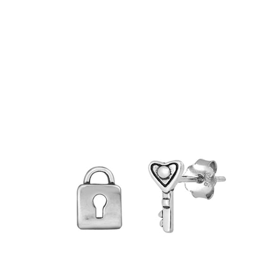 Lock & Key Oxidized Mismatched Set Stud Earrings – Sterling Silver