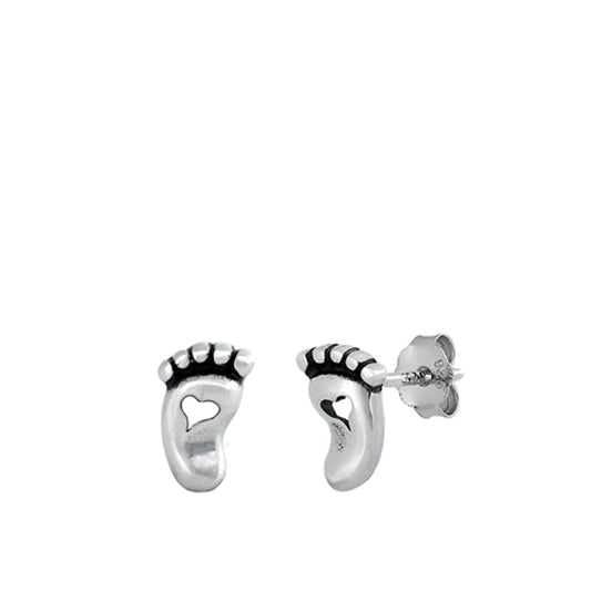 Foot Print Oxidized Mini Heart Baby Stud Earrings – Sterling Silver