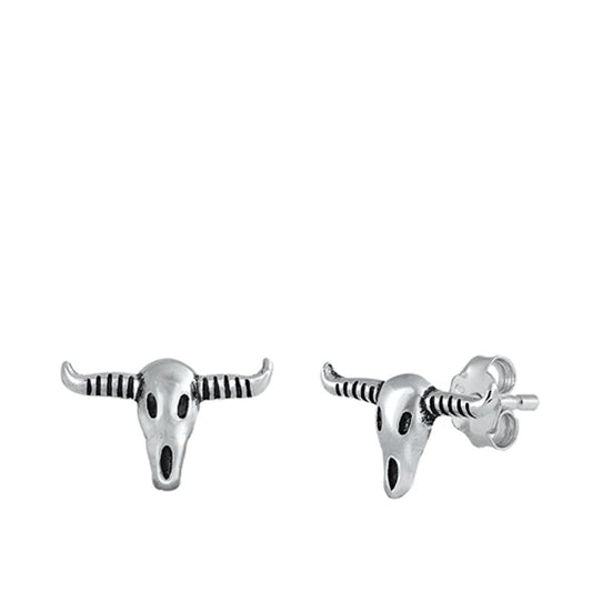 Longhorn Oxidized Dainty Bull Head Stud Earrings – Sterling Silver