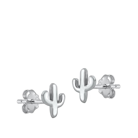 Small Desert Cactus High Polished Stud Earrings – Sterling Silver
