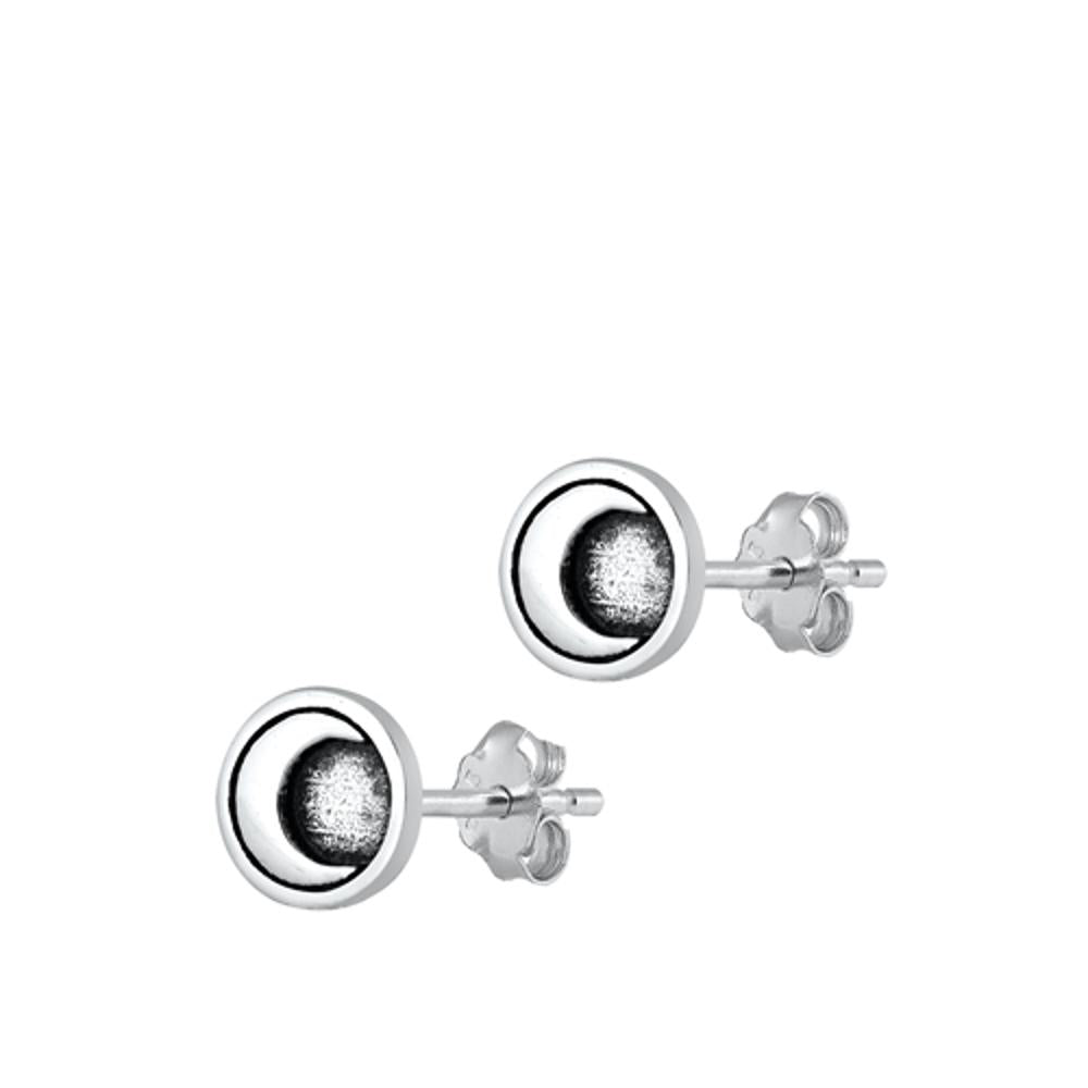 Oxidized Crescent Moon Half Stud Earrings – Sterling Silver