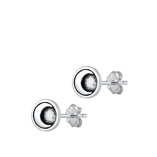 Oxidized Crescent Moon Half Stud Earrings – Sterling Silver
