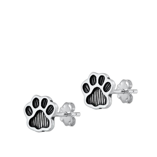 Oxidized Paw Print Post Earrings – Sterling Silver