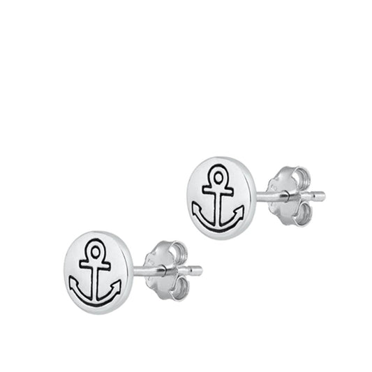 Nautical Anchor Oxidized Hand Stamped Stud Earrings – Sterling Silver