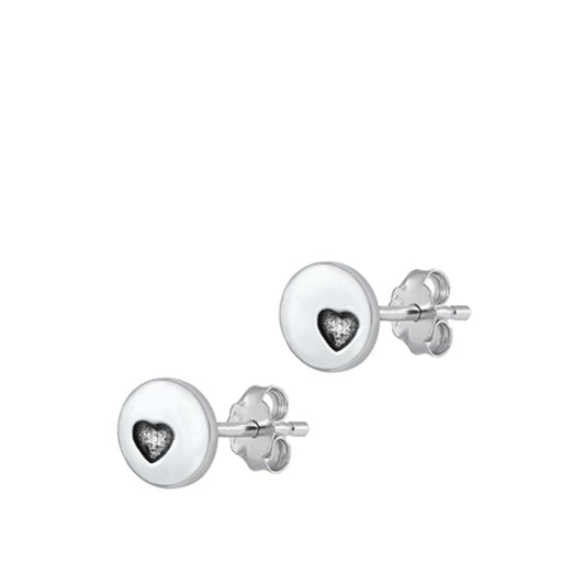 Oxidized Mini Heart High Polished Stud Earrings – Sterling Silver