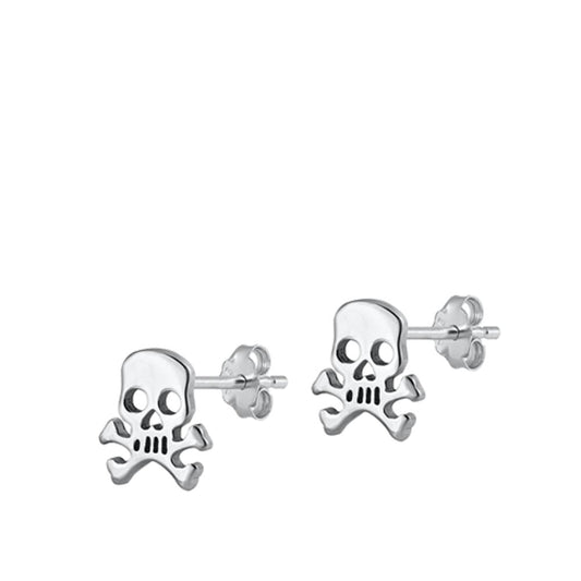Trendy Skull And Crossbones High Polished Stud Earrings – Sterling Silver