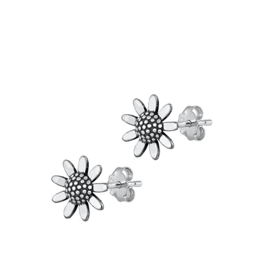 Oxidized Sunflower Daisy Flower Stud Earrings – Sterling Silver