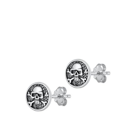 Oxidized Skull Crossbone Medallion Earrings – Sterling Silver