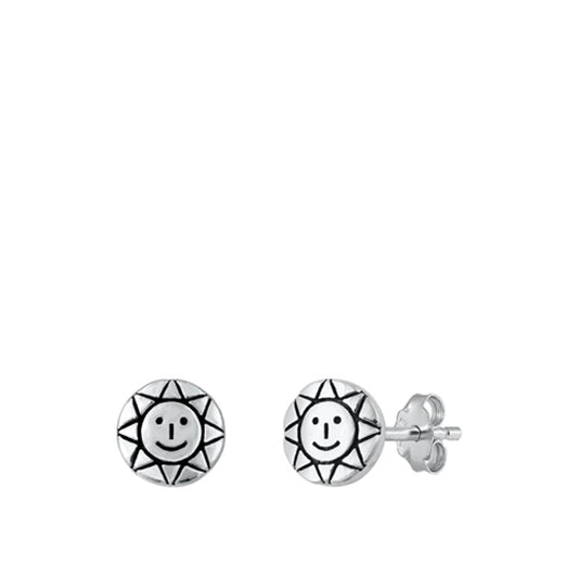 Polished Oxidized Happy Face Sun Earrings – Sterling Silver