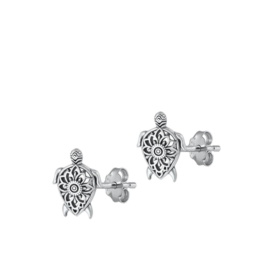 Ornate Bali Style Turtle Beach Earrings – Sterling Silver