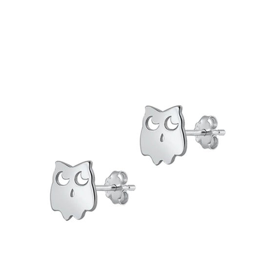 Minimalist Owl Stud Earrings – Sterling Silver