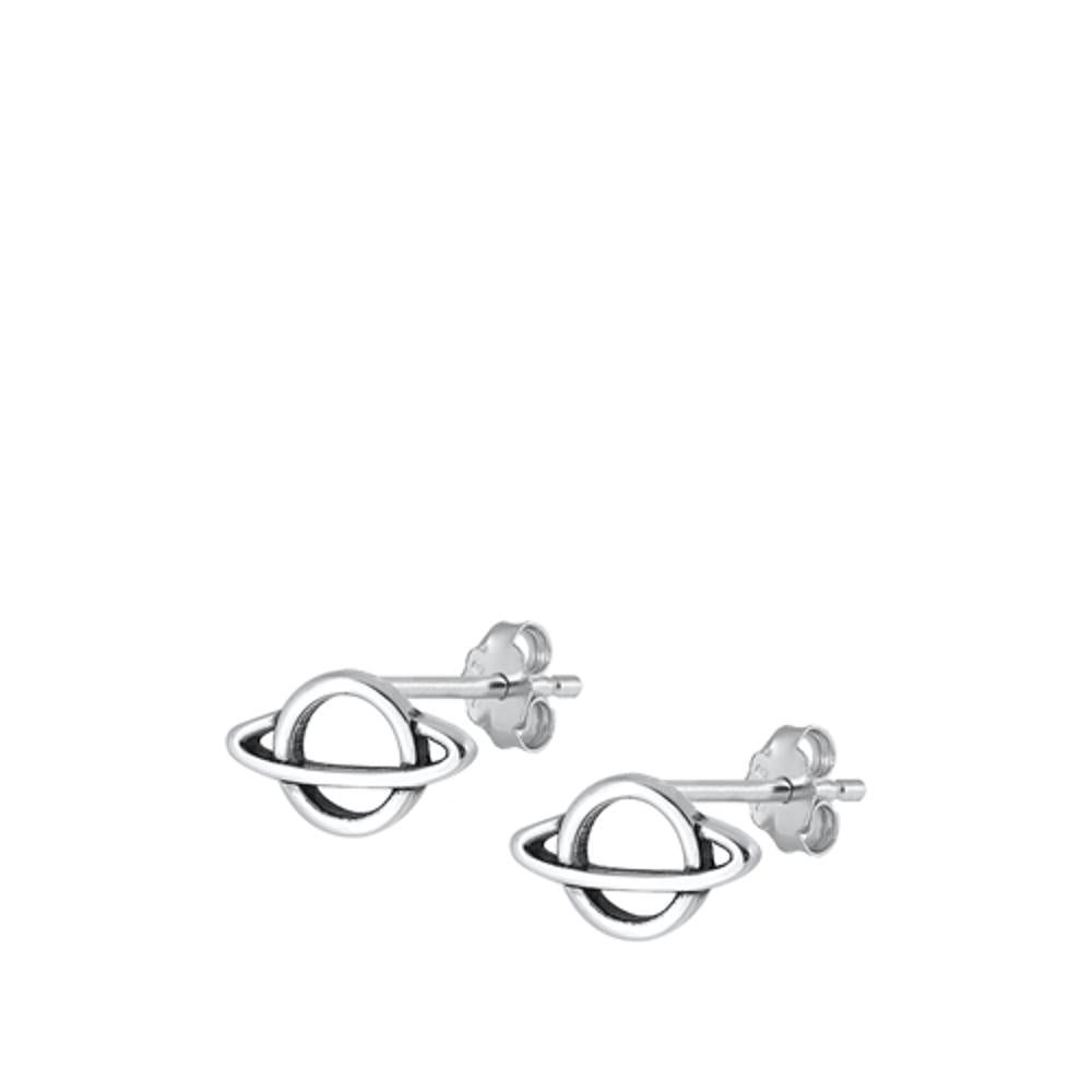 Space Saturn Planet Oxidized High Polished Earrings – Sterling Silver