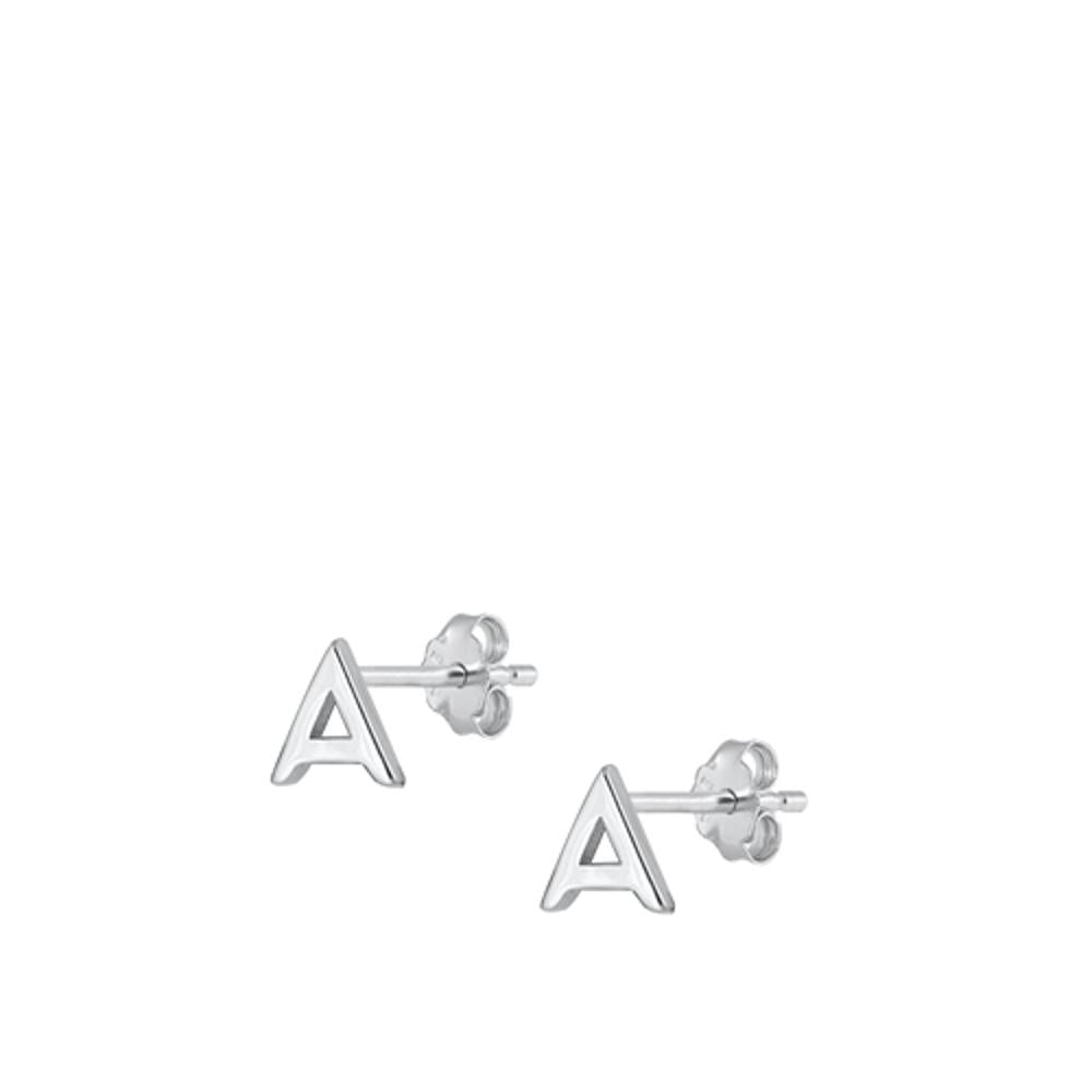 High Polished Initial A Letter Stud Earrings – Sterling Silver