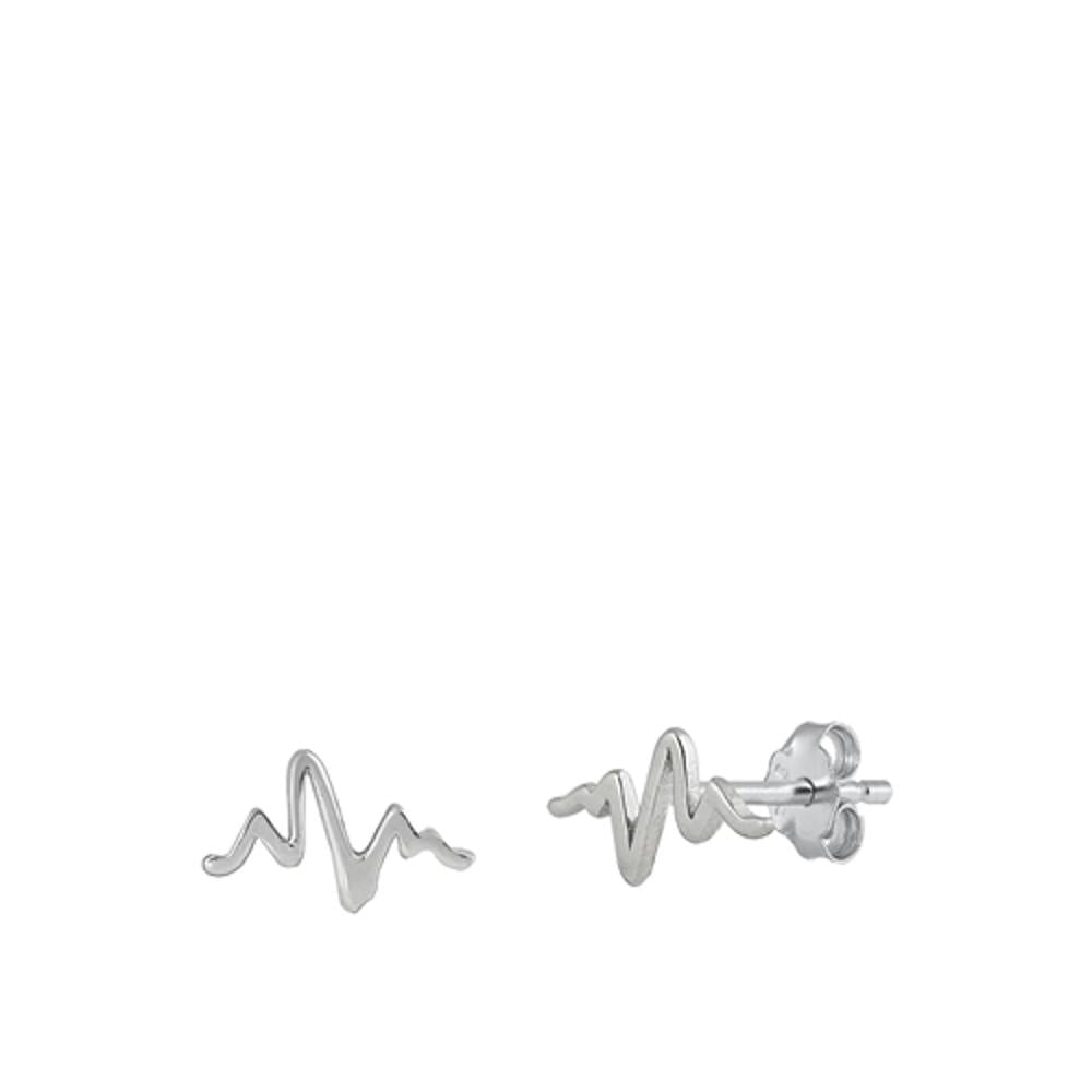 High Polished EKG Heart Medical Lifeline Stud Earrings – Sterling Silver