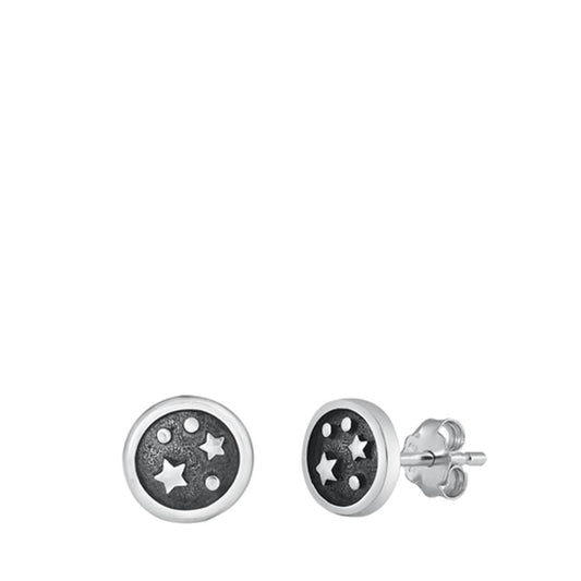 Galaxy Oxidized Mini Stars Round Stud Earrings – Sterling Silver