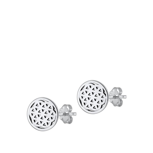 Abstract Flower Medallion High Polished Earrings – Sterling Silver