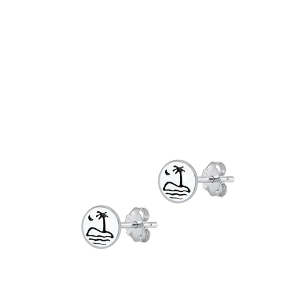 Palm Tree Island Beach Oxidized Earrings – Sterling Silver