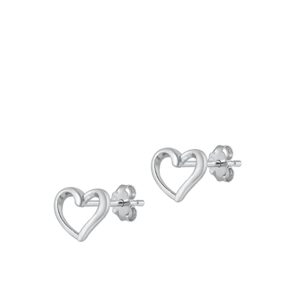High Polished Chic Heart Love Stud Earrings – Sterling Silver