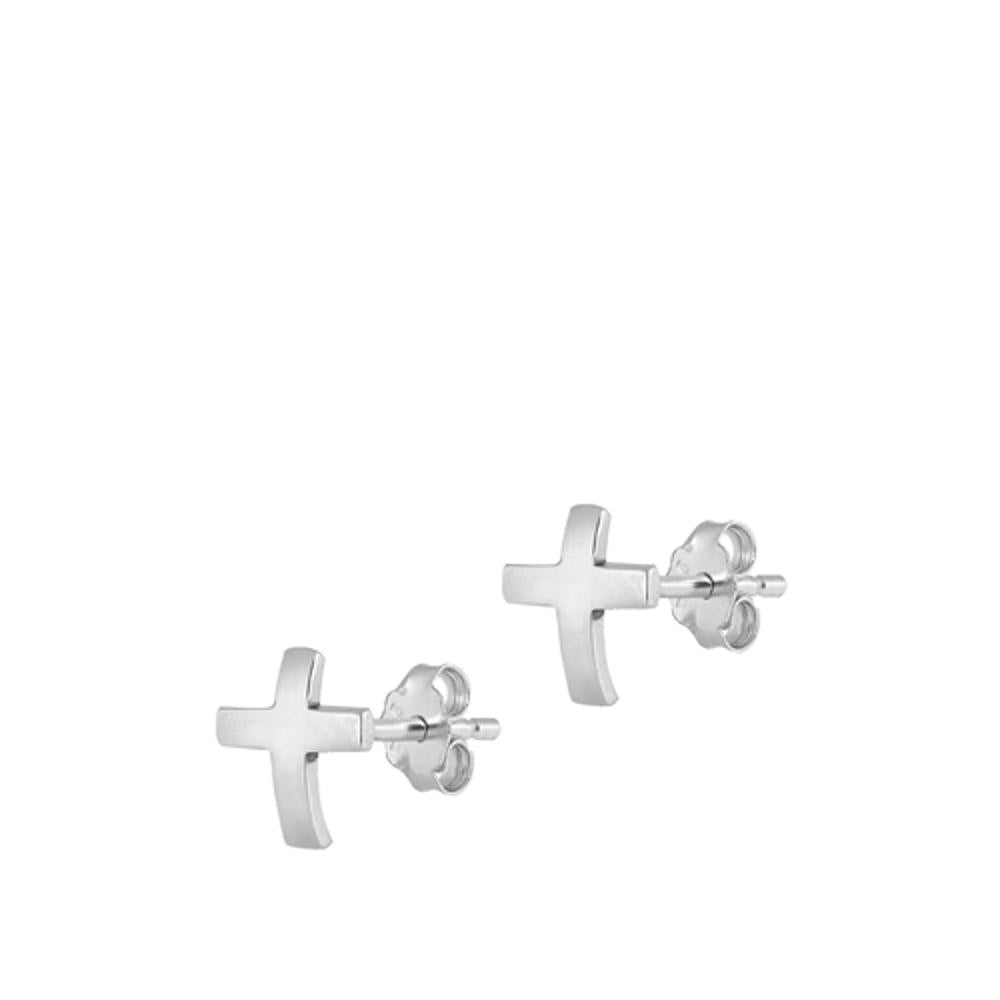 Simple Cross High Polished Christian Earrings (EP442246) – Sterling Silver