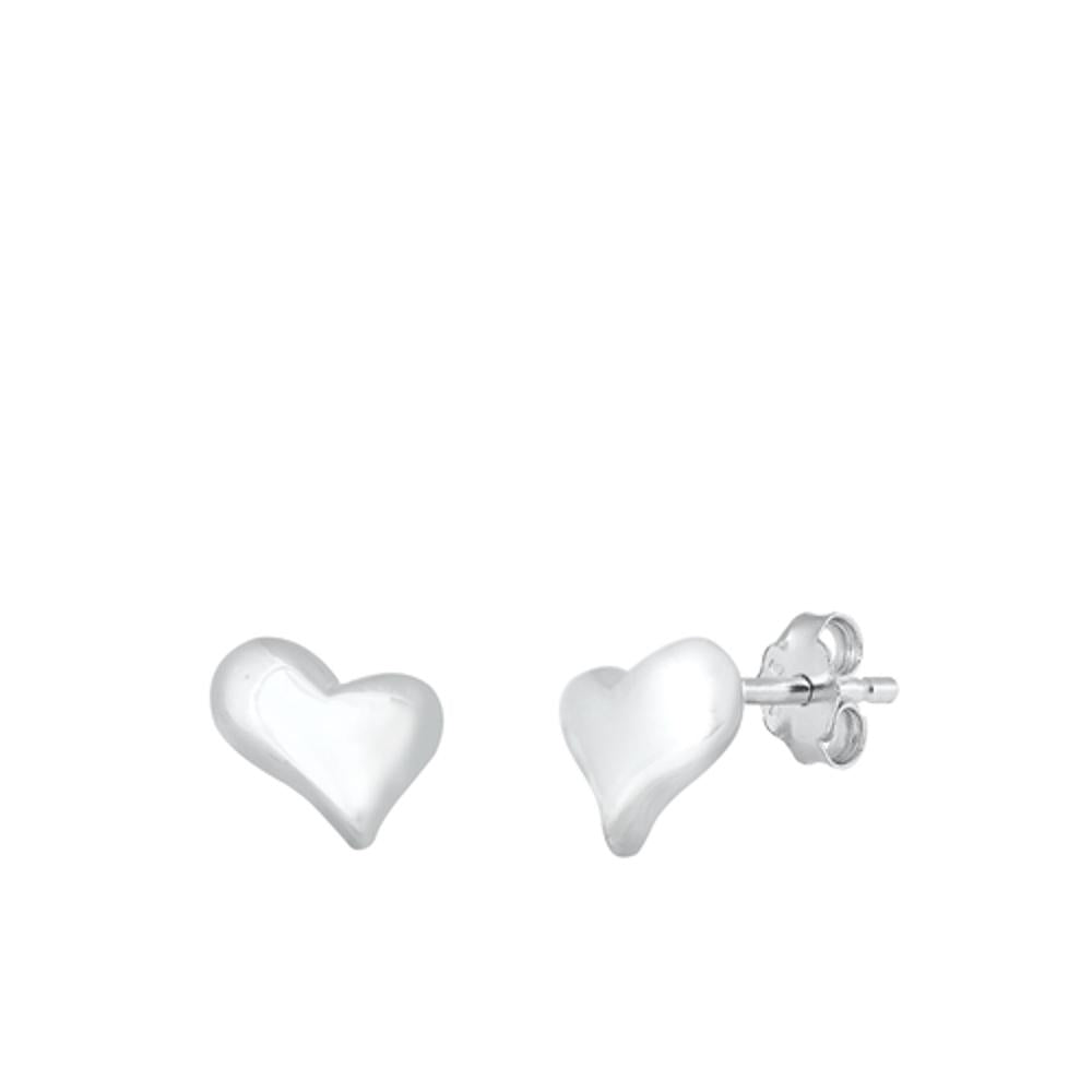 Heart Wave High Polished Love Stud Earrings – Sterling Silver