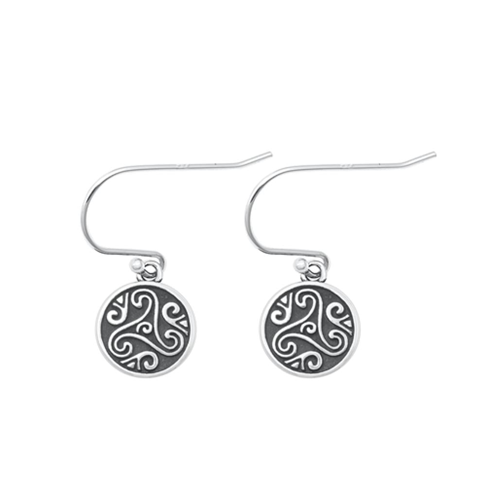 Oxidized Celtic Triskelion Drop Hook Earrings – Sterling Silver