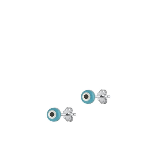 Evil Eye Polished Mother of Pearl Stud Earrings – Sterling Silver