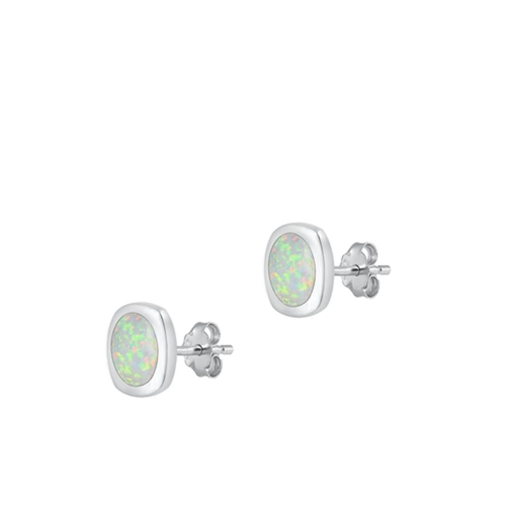 High Polished White Lab Opal Stud Earrings (ES430809) – Sterling Silver