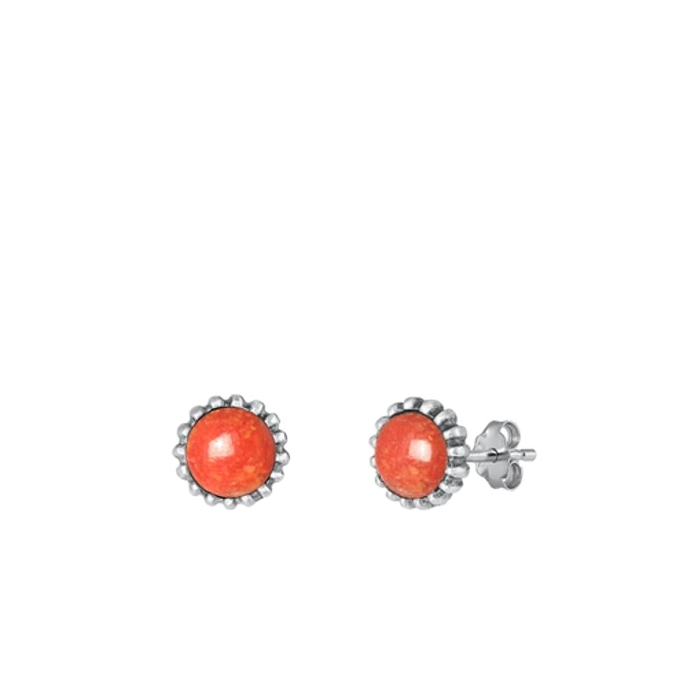 Oxidized Red Round Carnelian Stud Earrings – Sterling Silver