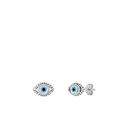 Evil Eye Mother of Pearl Stud Earrings – Sterling Silver
