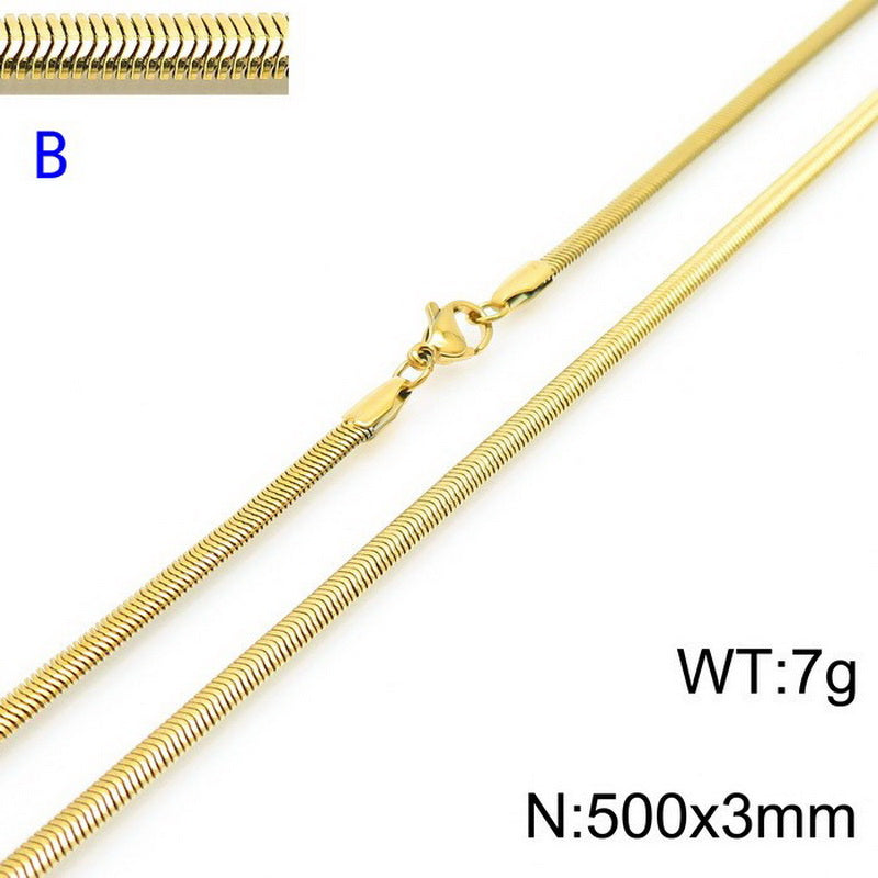 Flat Snake Bone Chain Necklace – Stainless Steel – Gold PVD Coating