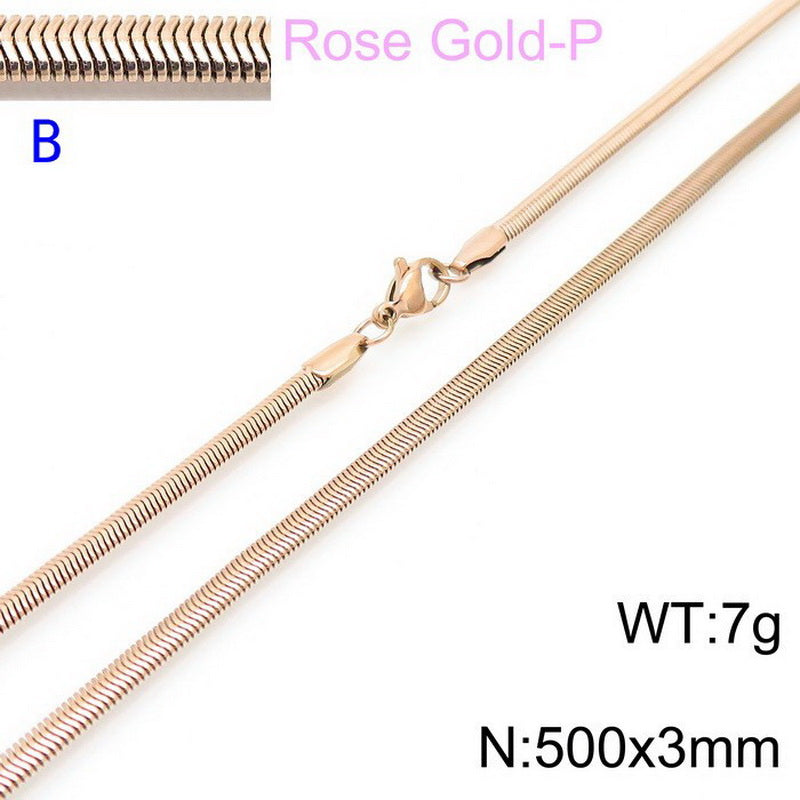 Flat Snake Bone Chain Necklace – Stainless Steel – Rose Gold PVD Coating