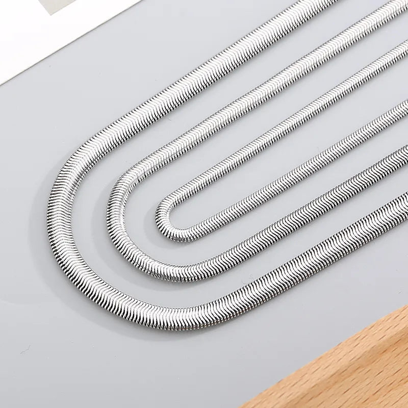 Flat Snake Bone Chain Necklace – Stainless Steel