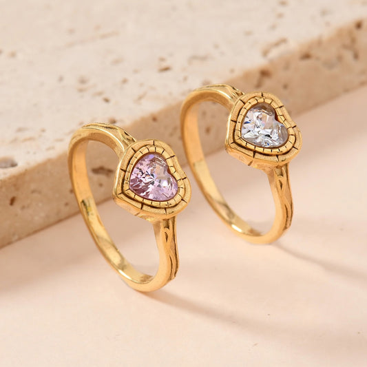 Heart Bezel Ring – Stainless Steel, Gold Tone