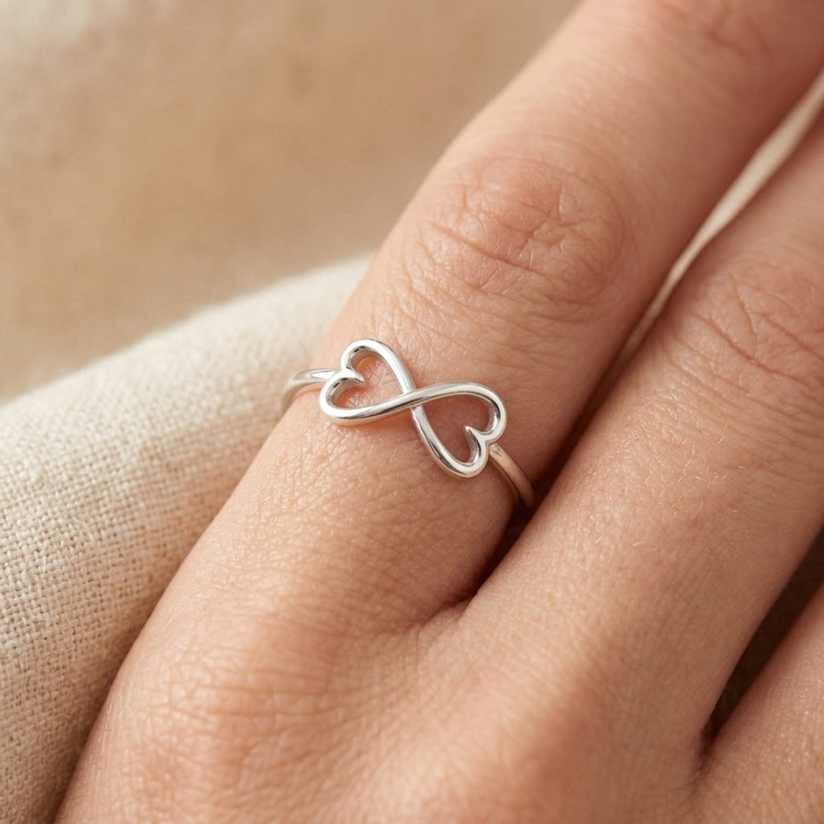 Infinity Heart Love Knot Ring worn