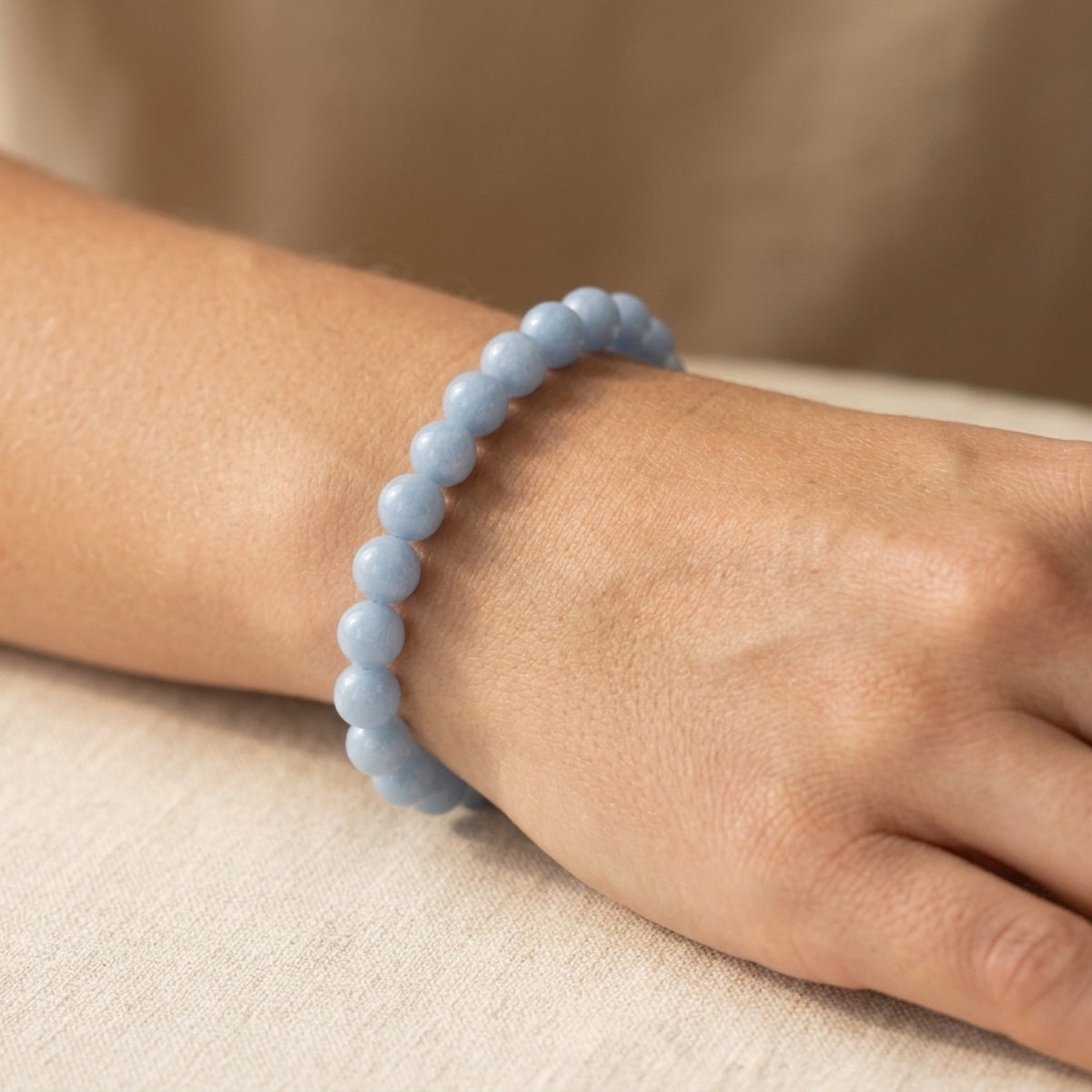 4mm Angelite Stretch Bracelet worn