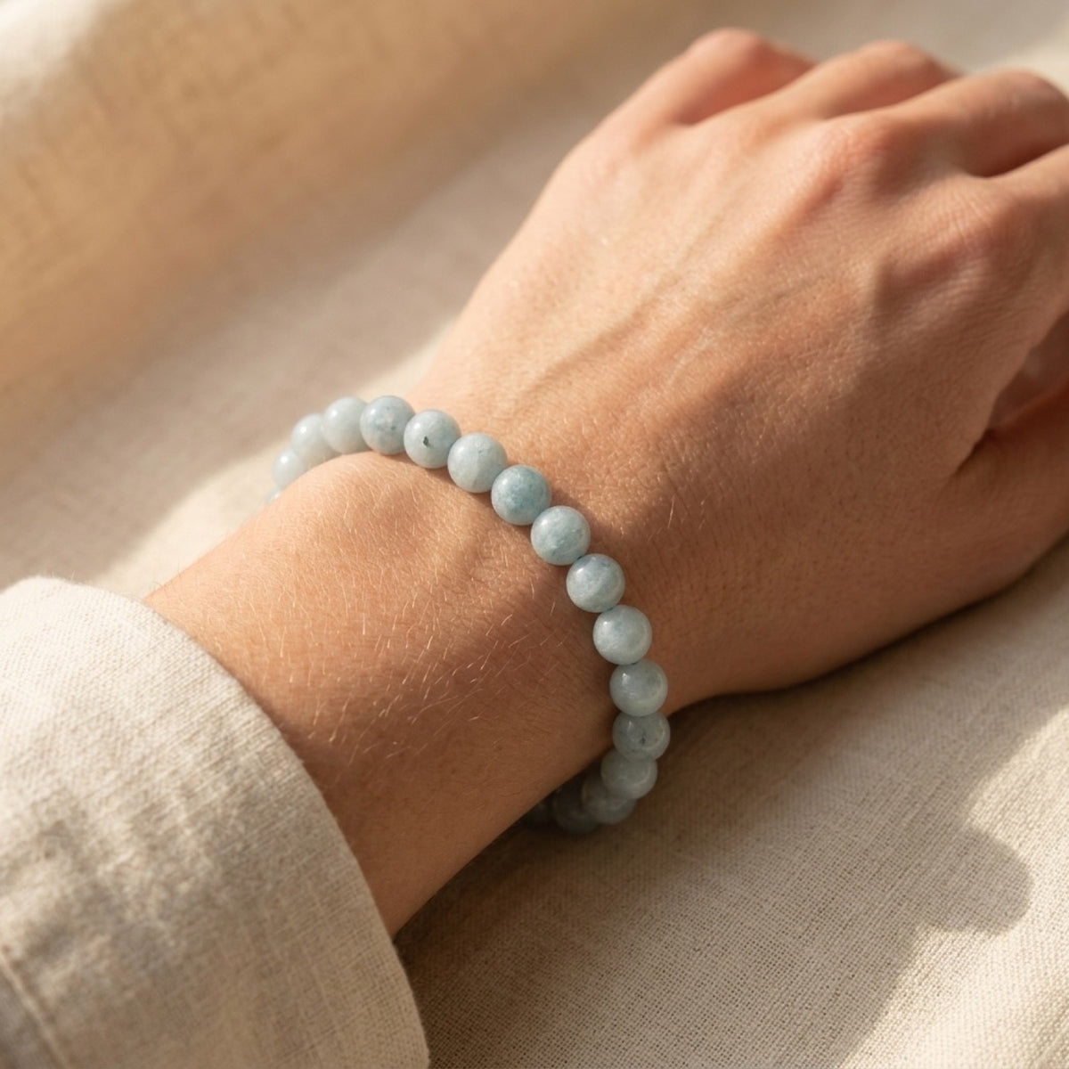 Aquamarine 4mm Stretch Bracelet worn