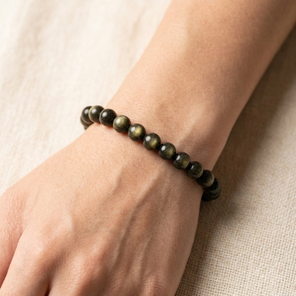 Black Obsidian 4mm Stretch Bracelet worn