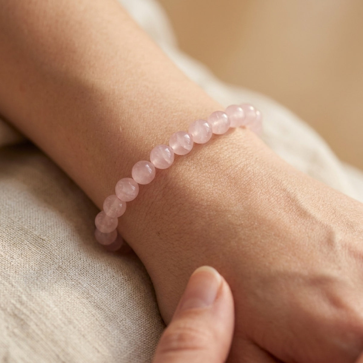 4mm Rose Quartz Stretch Bracelet worn