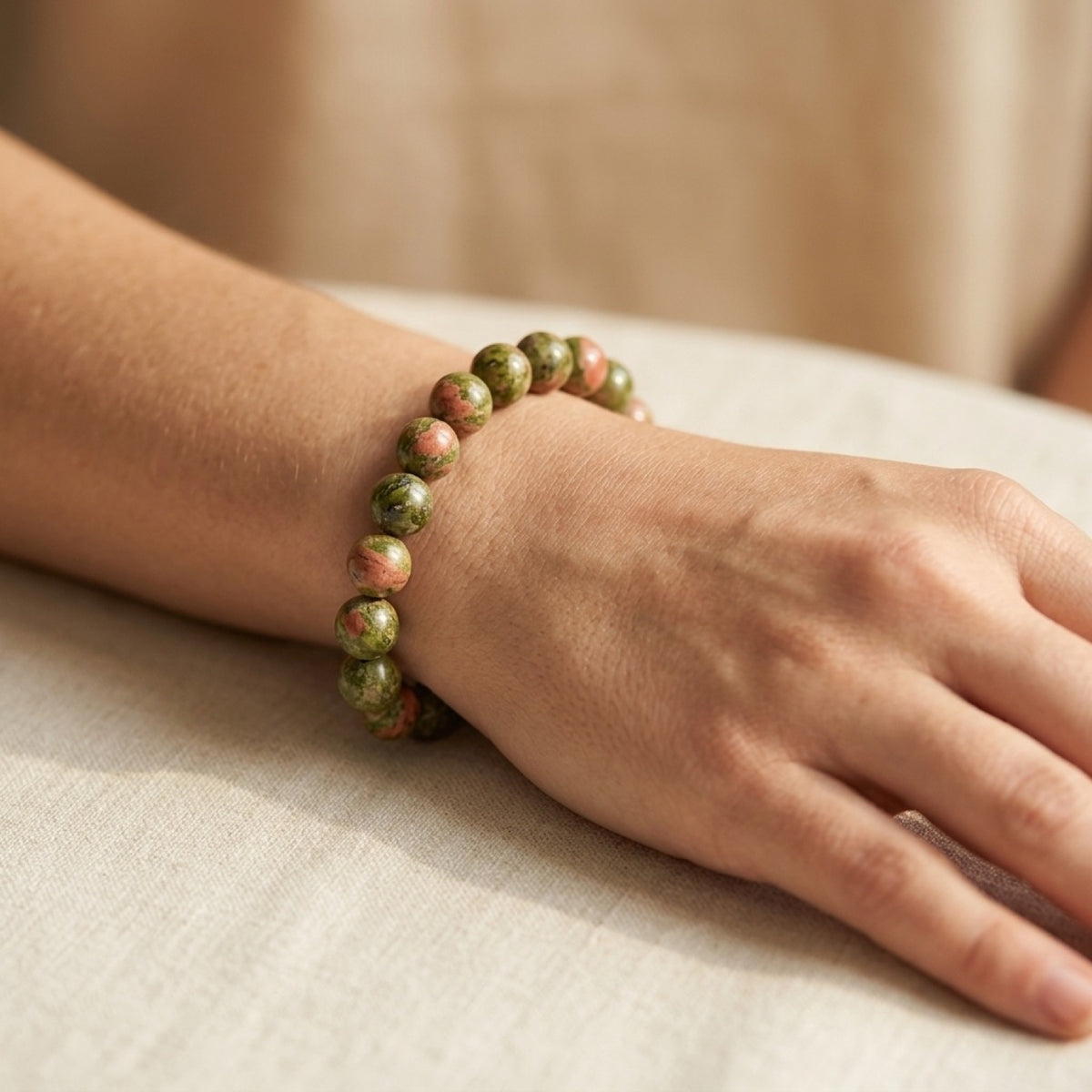 8mm Unakite Stretch Bracelet worn