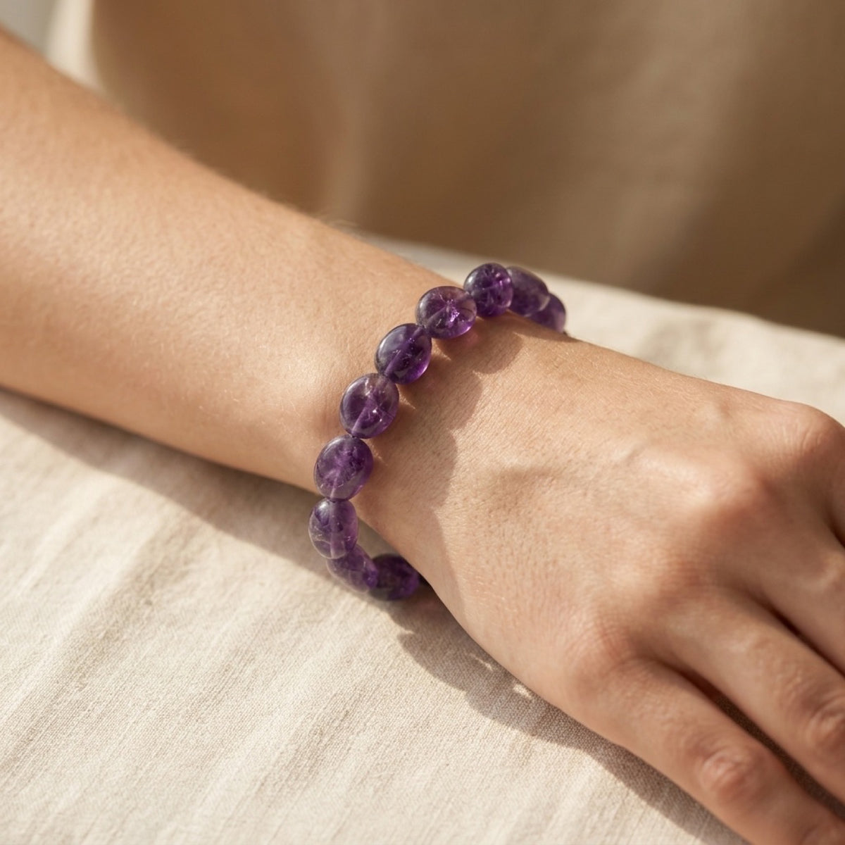 Amethyst Nugget Stretch Bracelet worn