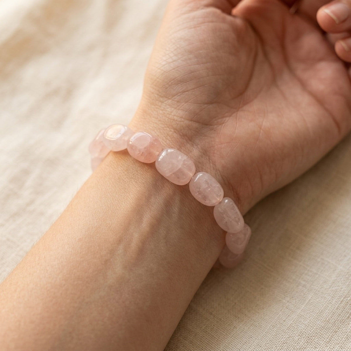 Rose Quartz Stretch Bracelet worn