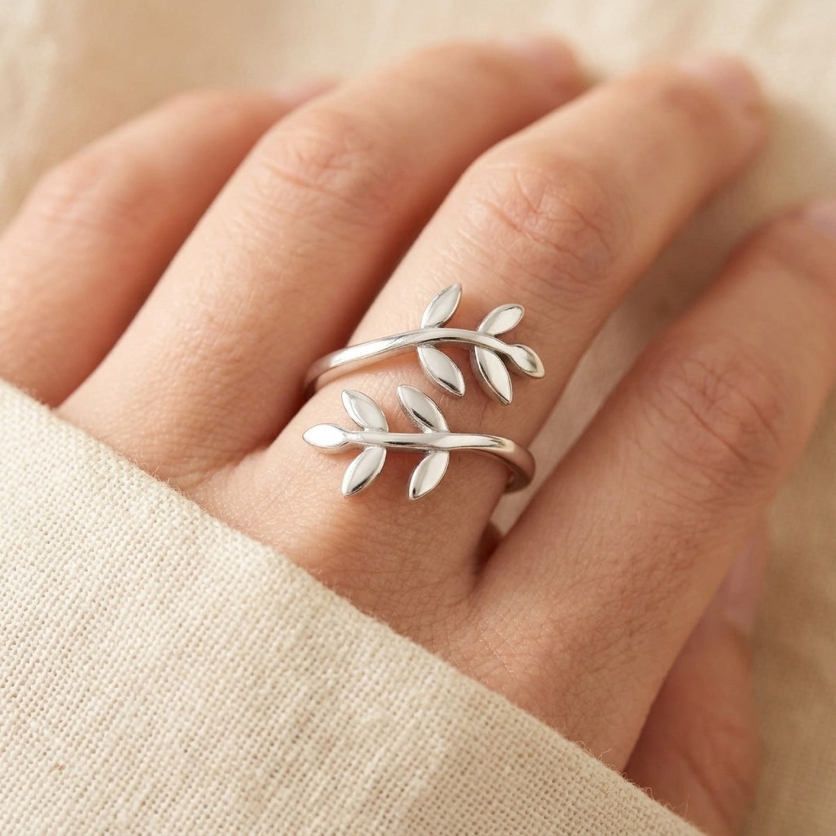 Open Leaf Branch Tree Vine Ring worn