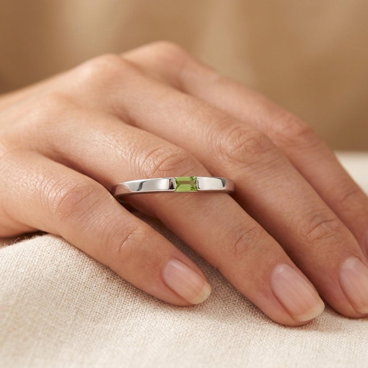 Peridot CZ High Polish Modern Ring worn