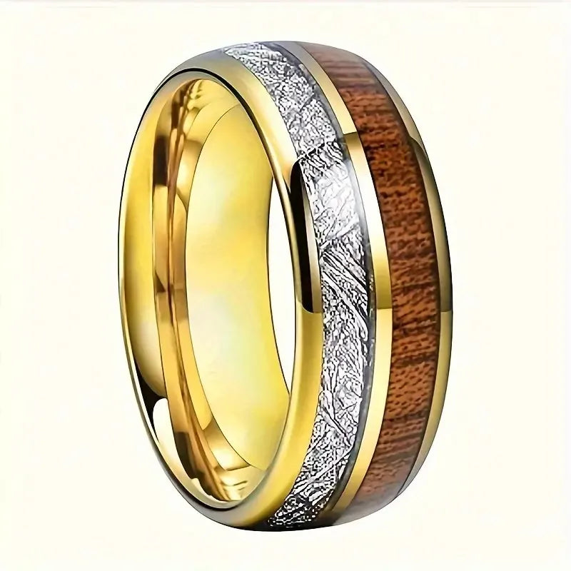 Wood Inlay Band – Stainless Steel, Gold Tone – photo 6