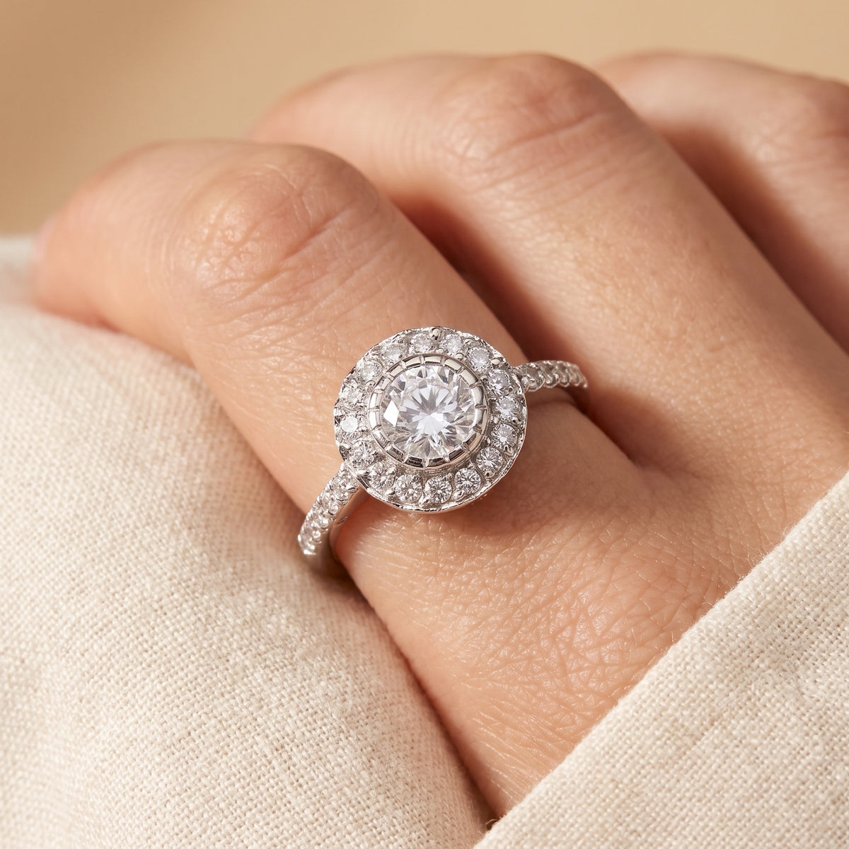 White CZ Halo Pavé Ring worn