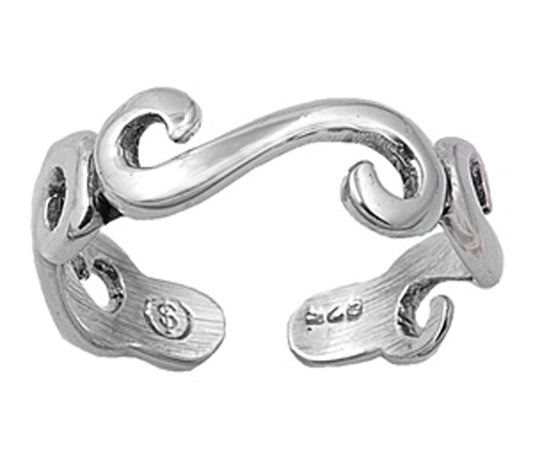 Sterling Silver Wholesale Swirl Toe Ring Ajdustable Fashion Midi Band .925 New