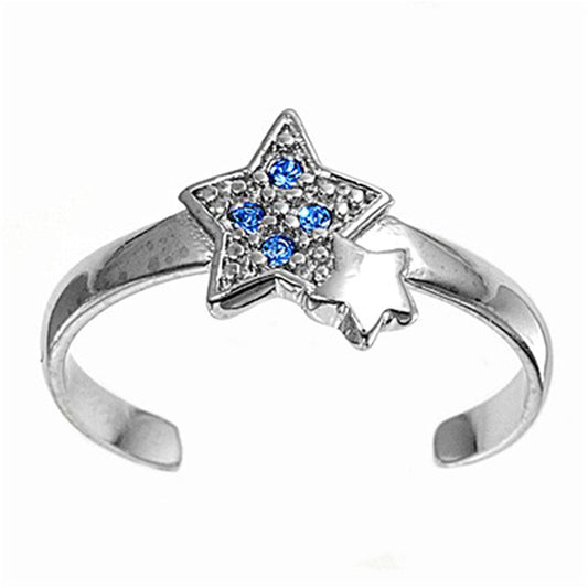 Sterling Silver Fashion Blue Sapphire CZ Star Ring Adjustable Astrological Band